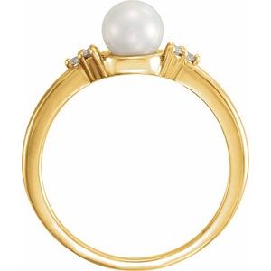 14K Yellow Gold 5.5-6 mm Cultured Freshwater White Pearl & .06 CTW Natural Diamond Ring