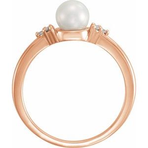 14K Rose Gold 5.5-6 mm Cultured Freshwater White Pearl & .06 CTW Natural Diamond Ring