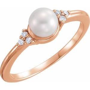 14K Rose Gold 5.5-6 mm Cultured Freshwater White Pearl & .06 CTW Natural Diamond Ring