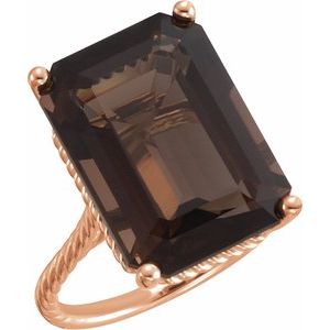 14K Rose Gold Natural  Smoky Quartz Rope Ring