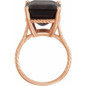 14K Rose Gold Natural  Smoky Quartz Rope Ring