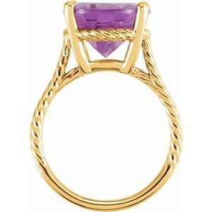 14K Yellow Gold 14x12 mm Oval Natural Amethyst Rope Ring