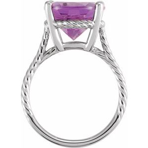 14K White Gold 14x12 mm Oval Natural Amethyst Rope Ring