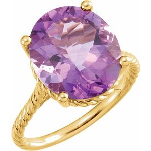 14K Yellow Gold 14x12 mm Oval Natural Amethyst Rope Ring