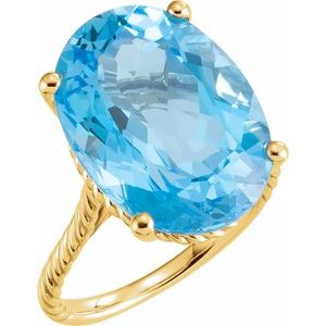 14K Yellow Gold 18x13 mm Oval Natural Swiss Blue Topaz Rope Ring