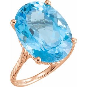 14K Rose Gold 18x13 mm Oval Natural Swiss Blue Topaz Rope Ring
