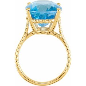 14K Yellow Gold 18x13 mm Oval Natural Swiss Blue Topaz Rope Ring