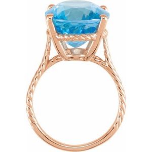 14K Rose Gold 18x13 mm Oval Natural Swiss Blue Topaz Rope Ring