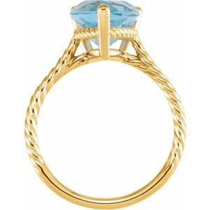 14K Yellow Gold 18x13 mm Oval Natural Swiss Blue Topaz Rope Ring