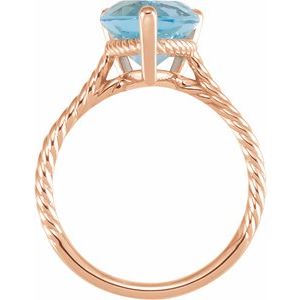 14K Rose Gold 18x13 mm Oval Natural Swiss Blue Topaz Rope Ring
