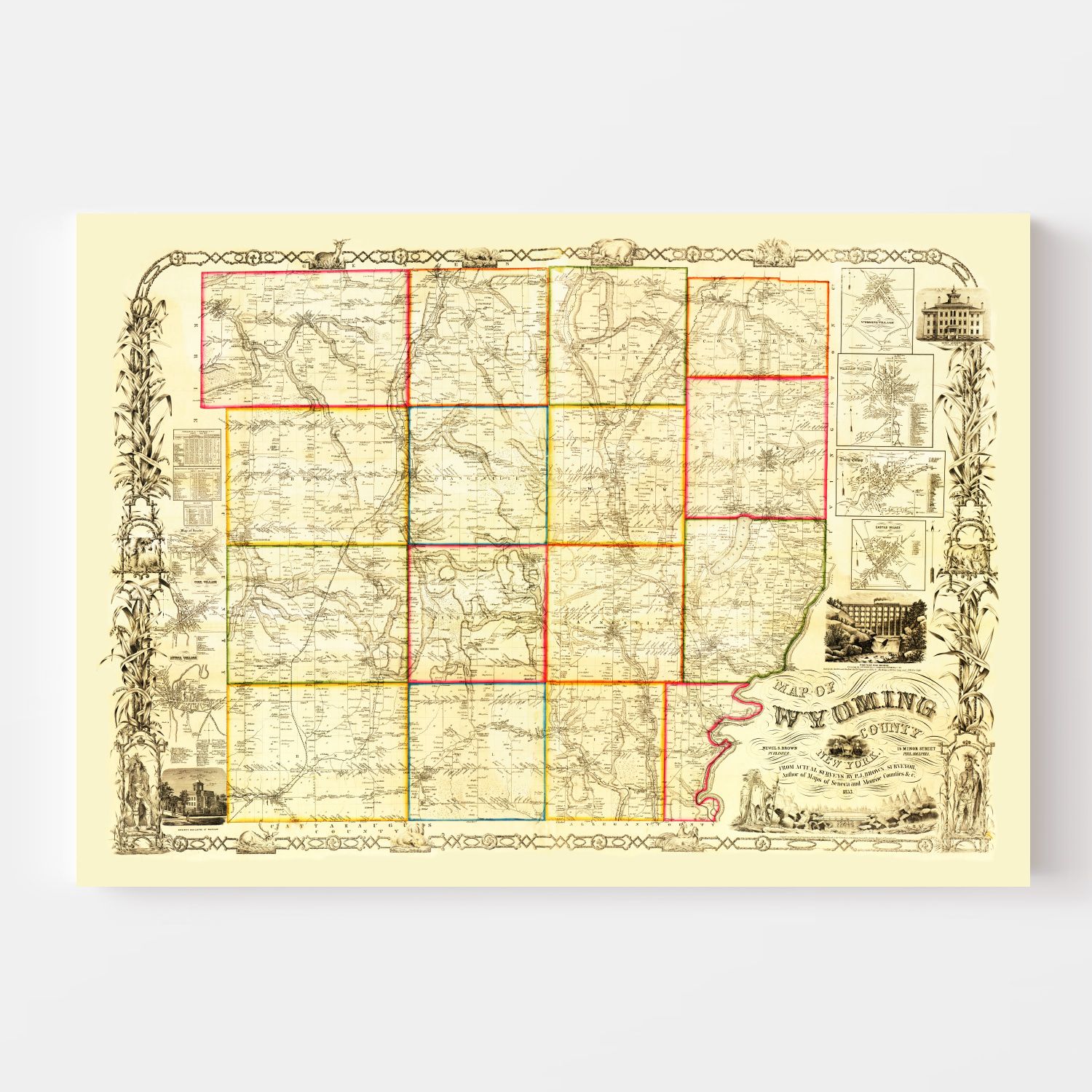 Vintage Map of Wyoming County, New York 1853