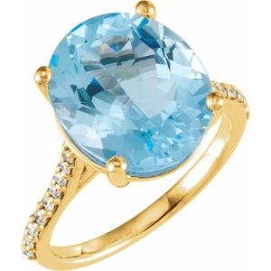 14K Yellow Gold Natural Sky Blue Topaz & 1/4 CTW Natural Diamond Ring