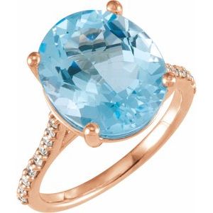 14K Rose Gold Natural Sky Blue Topaz & 1/4 CTW Natural Diamond Ring
