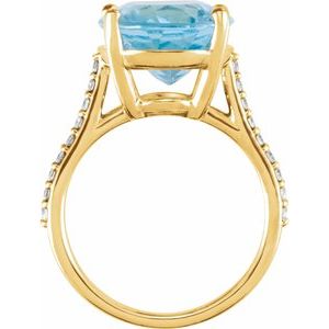 14K Yellow Gold Natural Sky Blue Topaz & 1/4 CTW Natural Diamond Ring