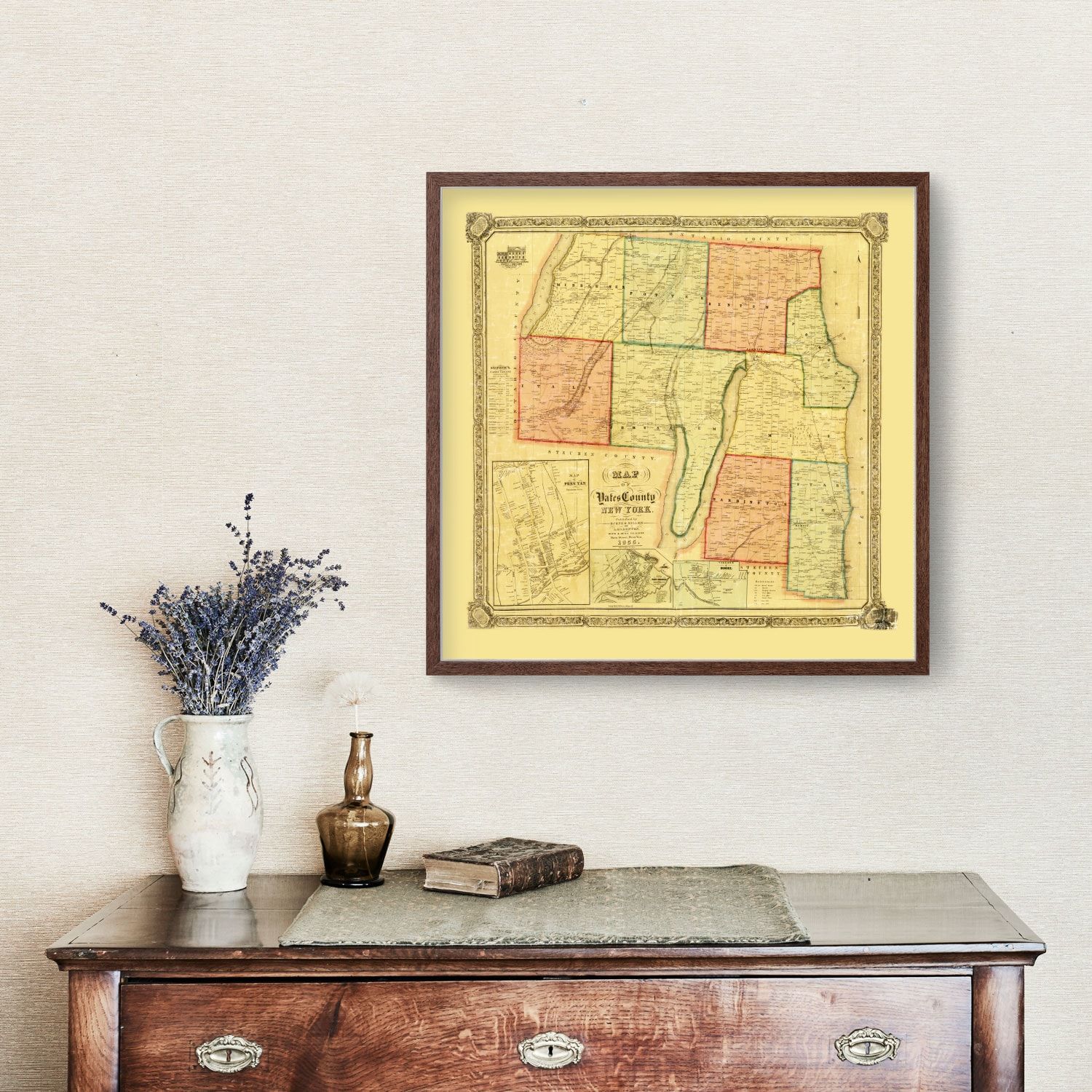 Vintage Map of Yates County, New York 1855