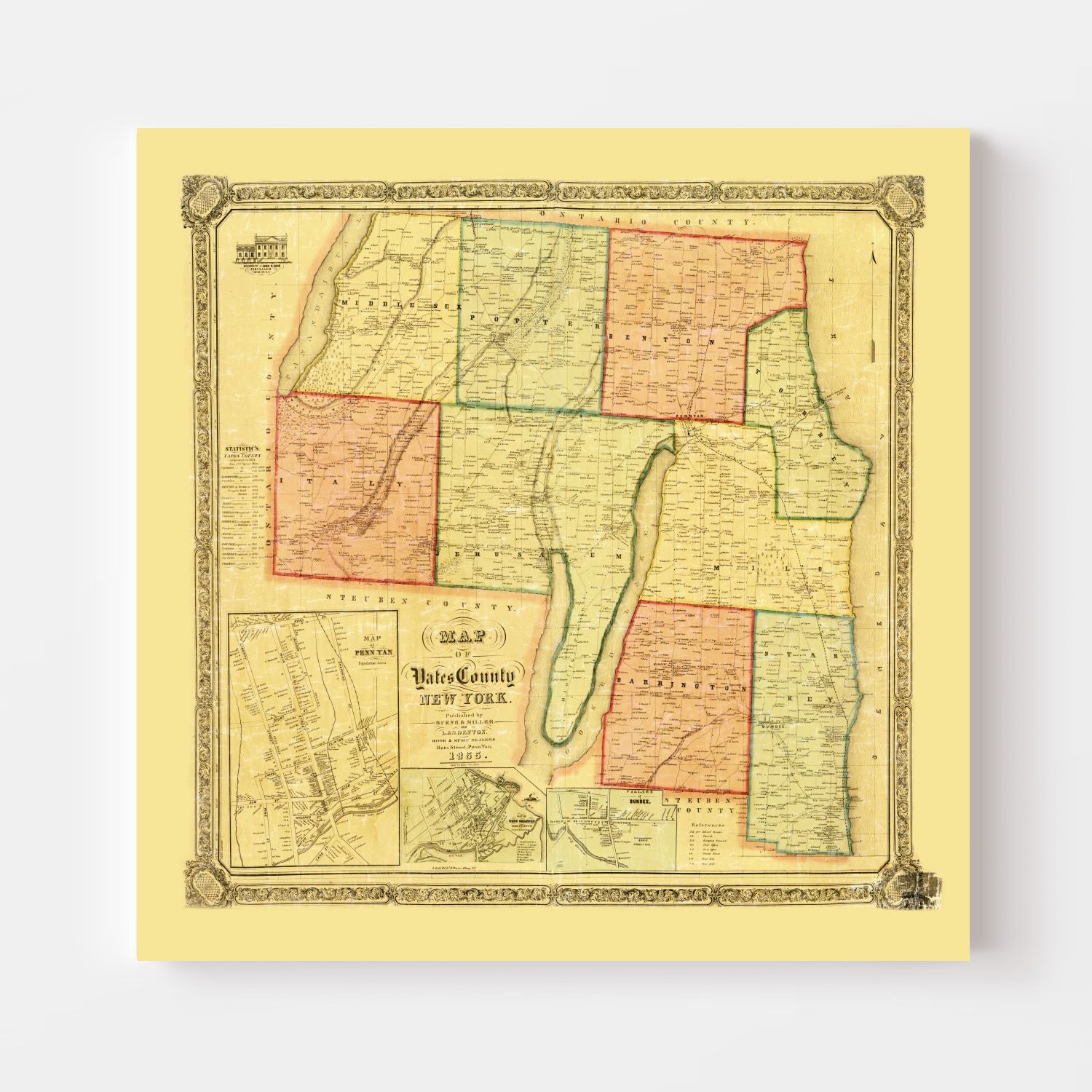 Vintage Map of Yates County, New York 1855