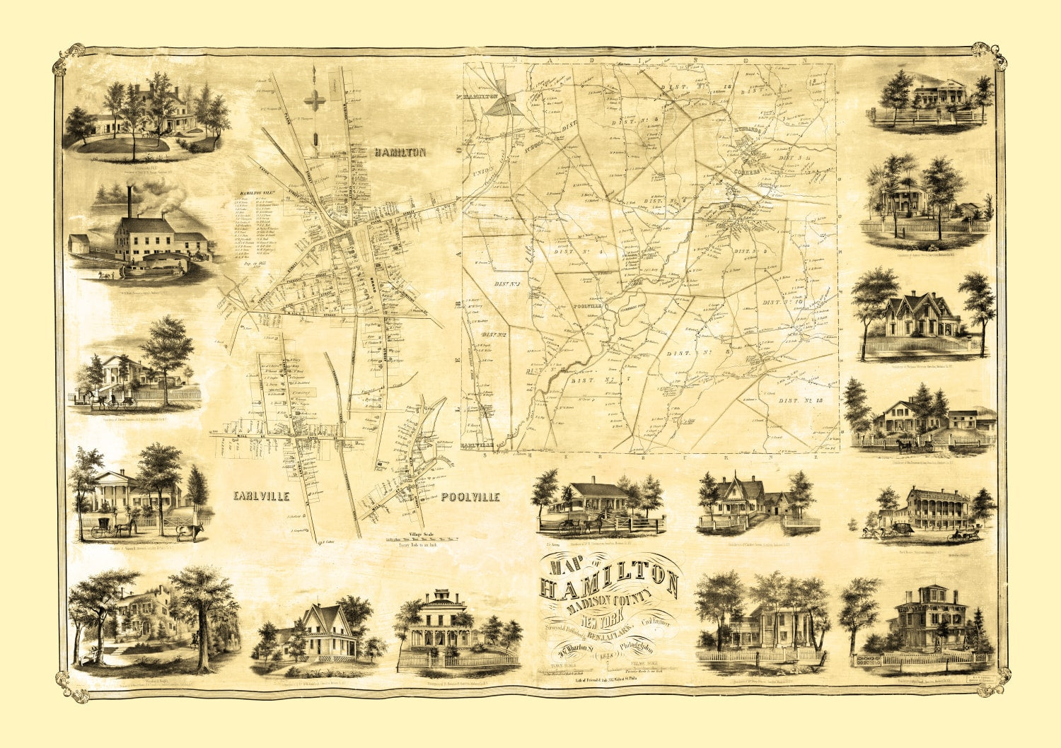 Vintage Map of Madison County, New York 1858