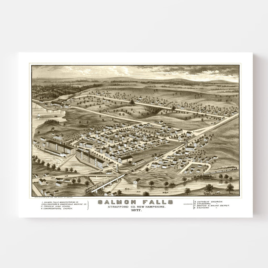Vintage Map of Salmon Falls, New Hampshire 1877