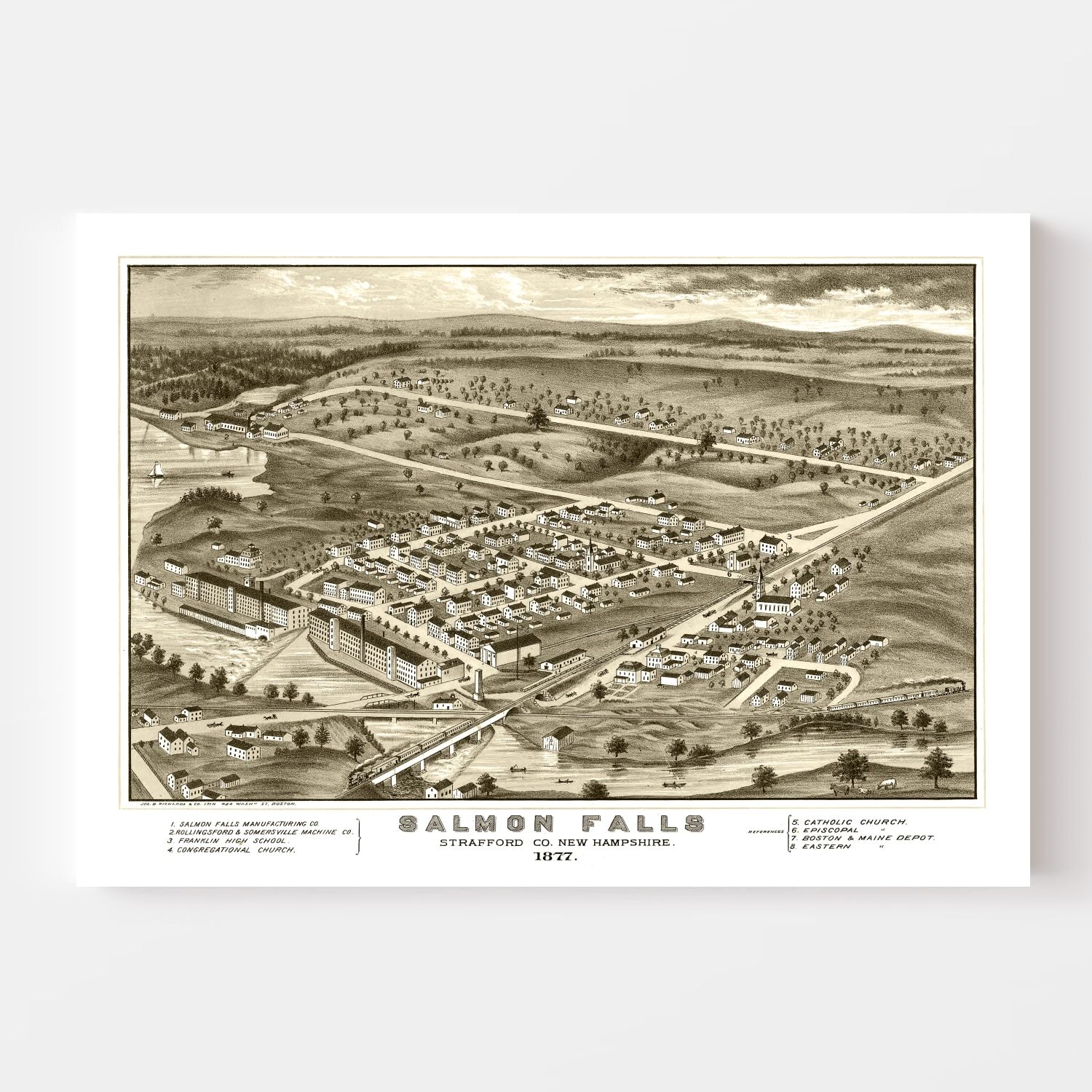 Vintage Map of Salmon Falls, New Hampshire 1877