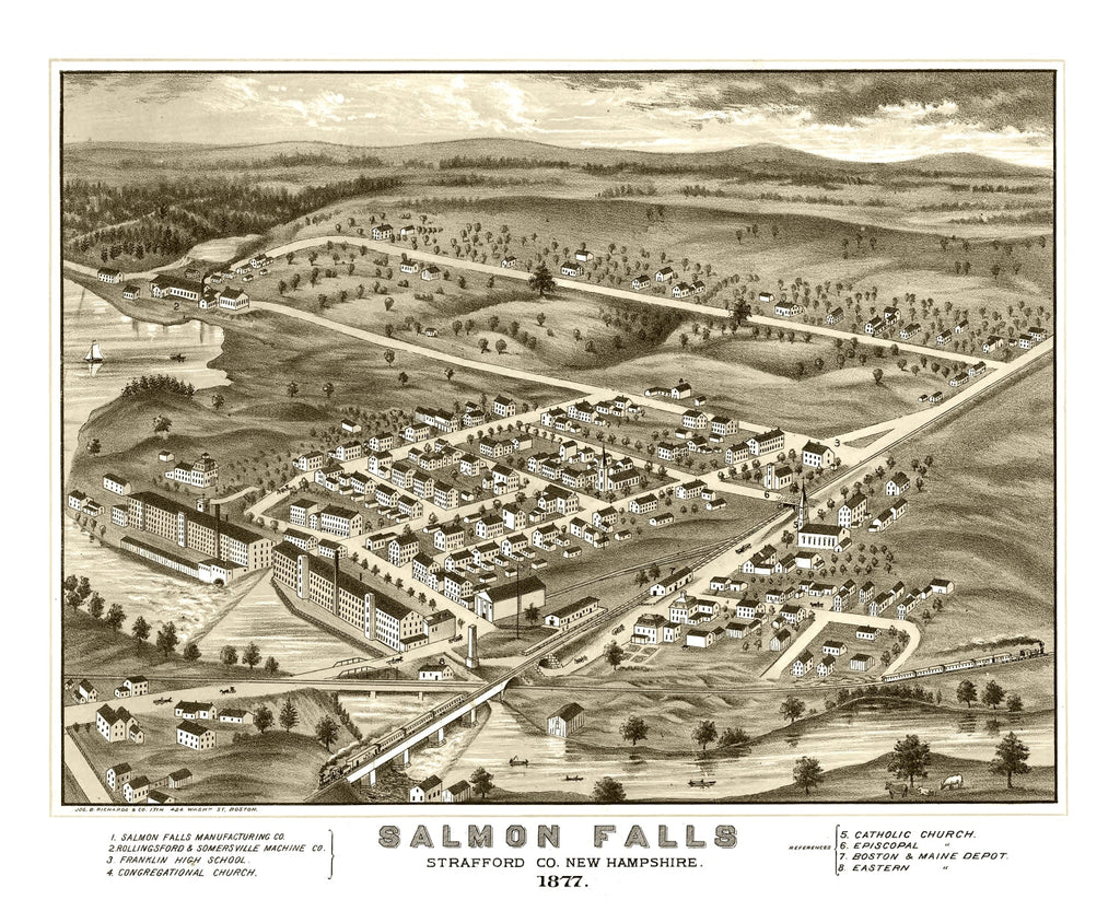 Vintage Map of Salmon Falls, New Hampshire 1877
