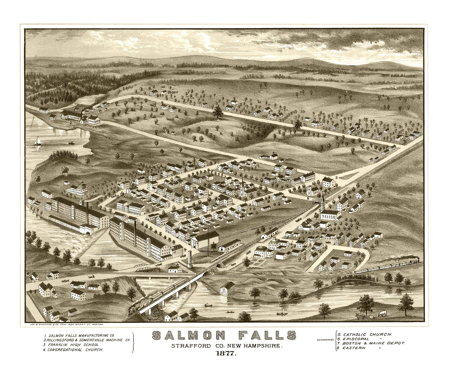 Vintage Map of Salmon Falls, New Hampshire 1877