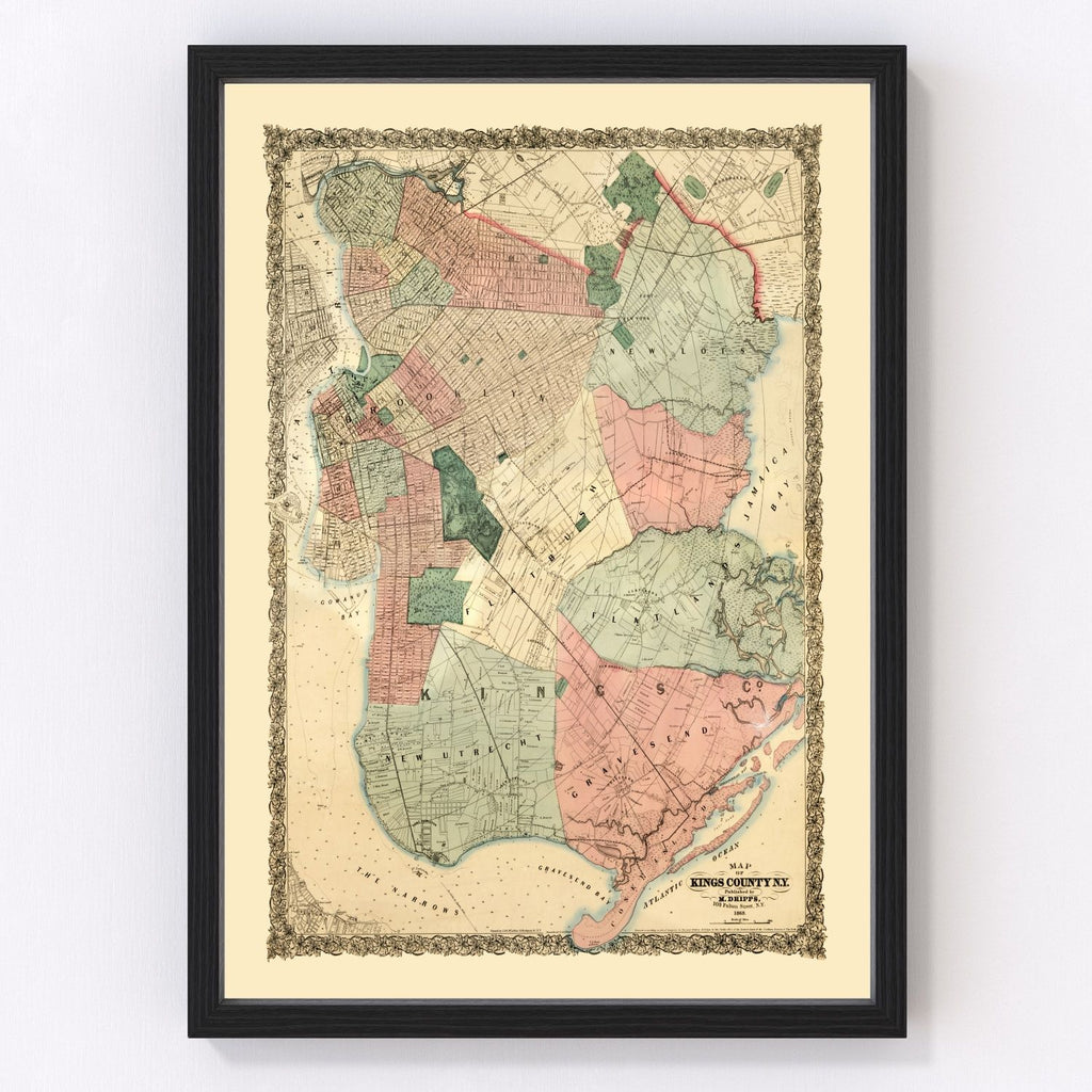 Vintage Map of Kings County, New York 1868