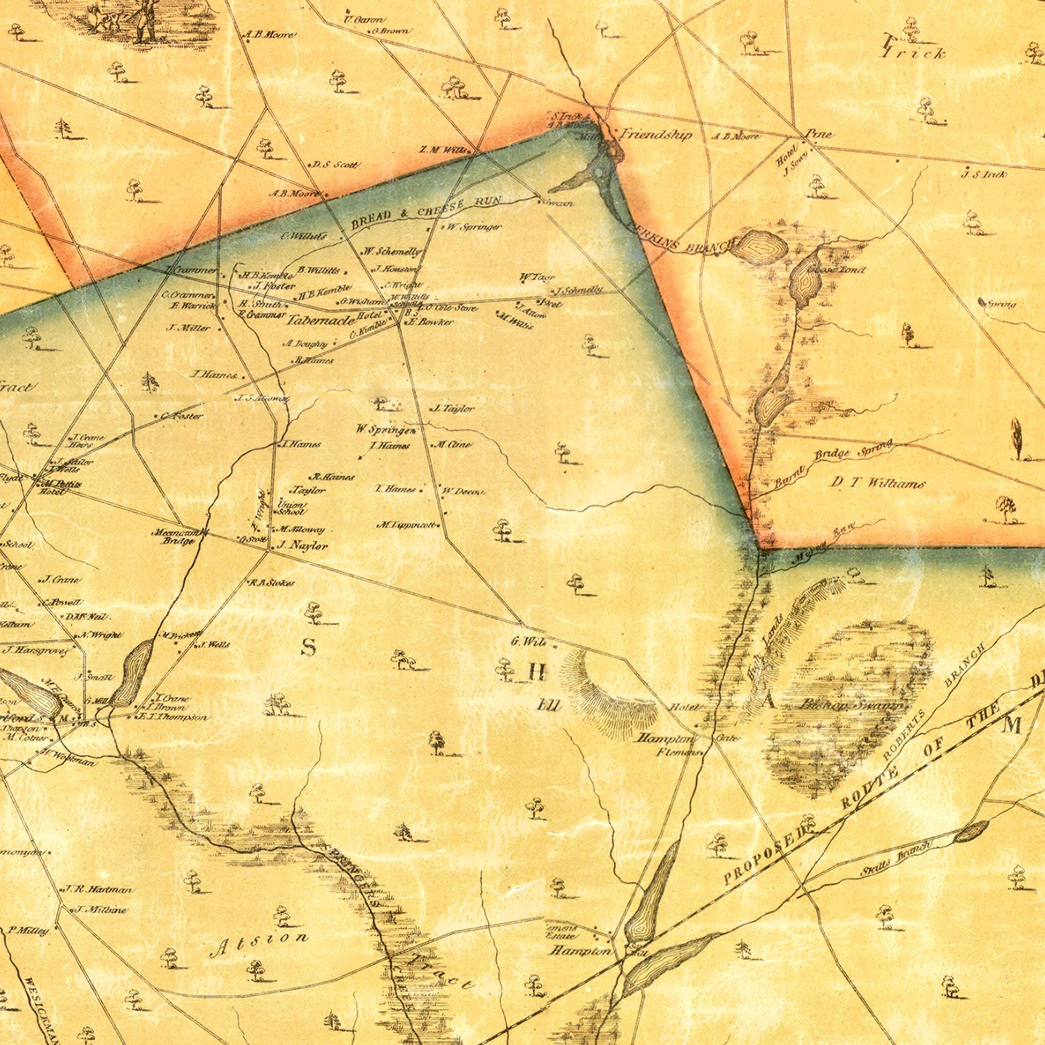 Vintage Map of Burlington County, New Jersey 1859