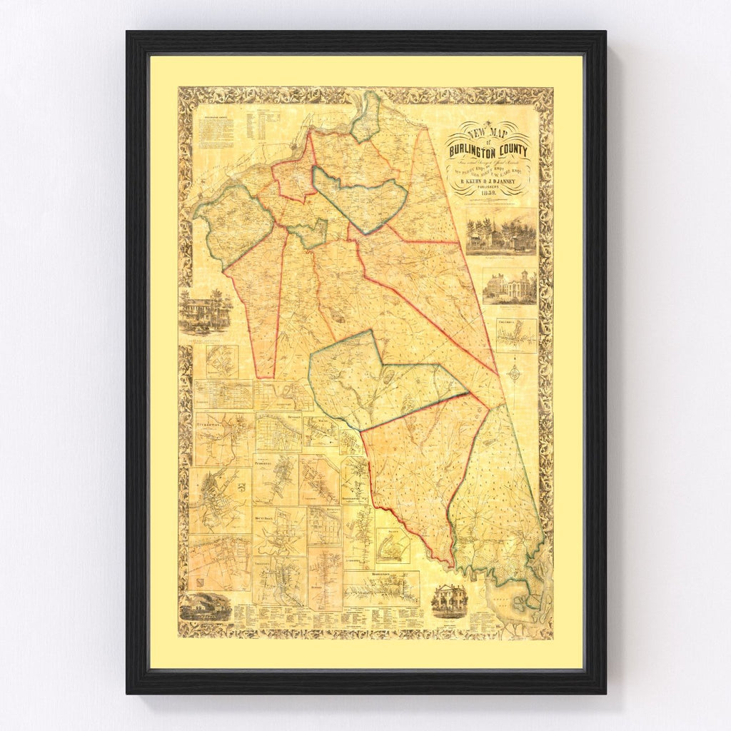 Vintage Map of Burlington County, New Jersey 1859