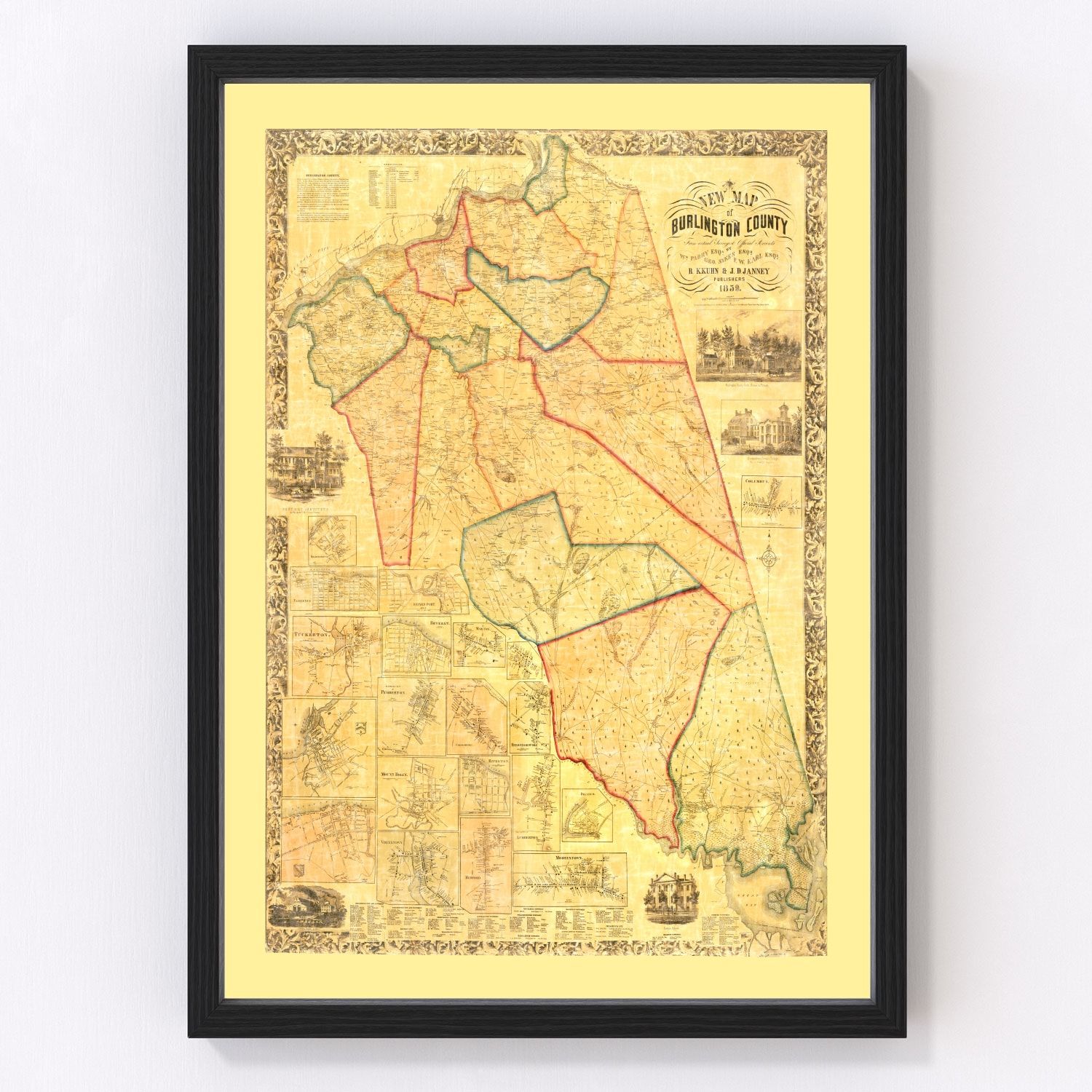 Vintage Map of Burlington County, New Jersey 1859