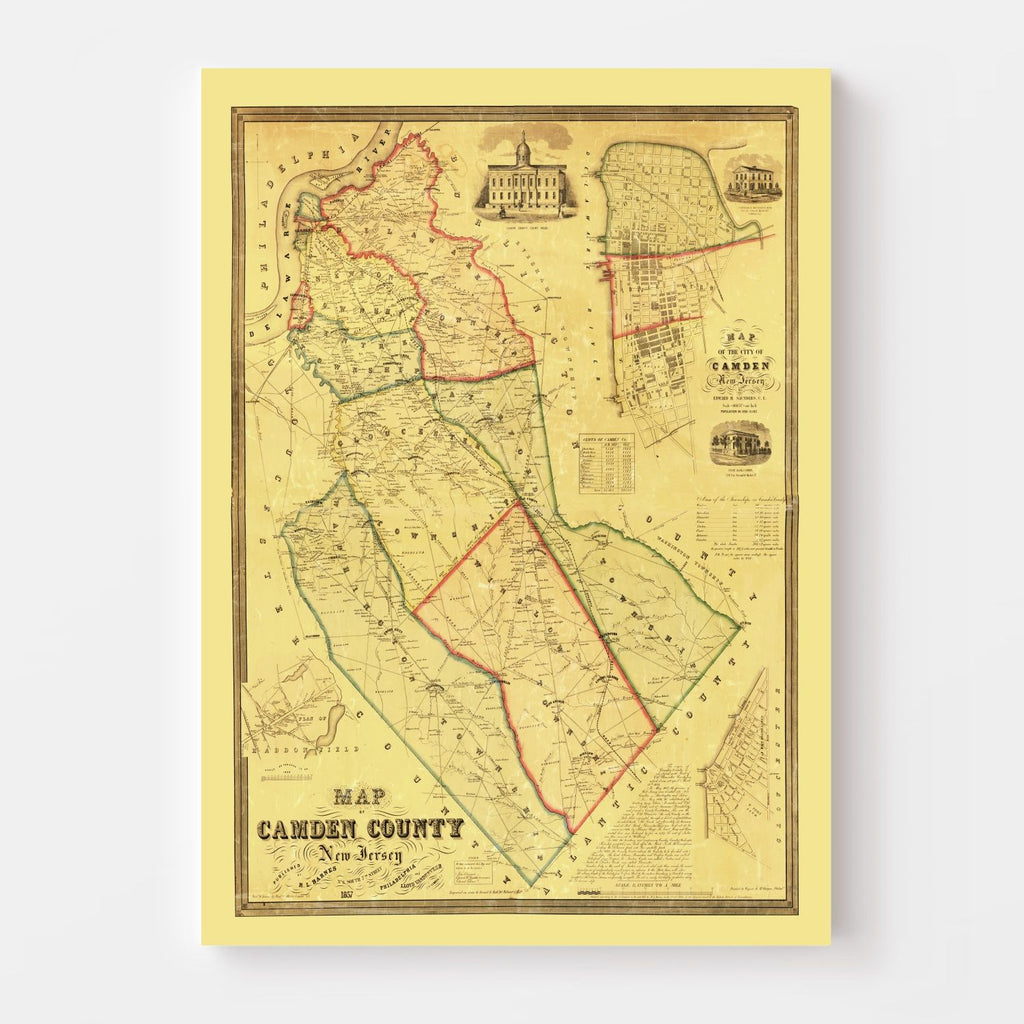 Vintage Map of Camden County, New Jersey 1857