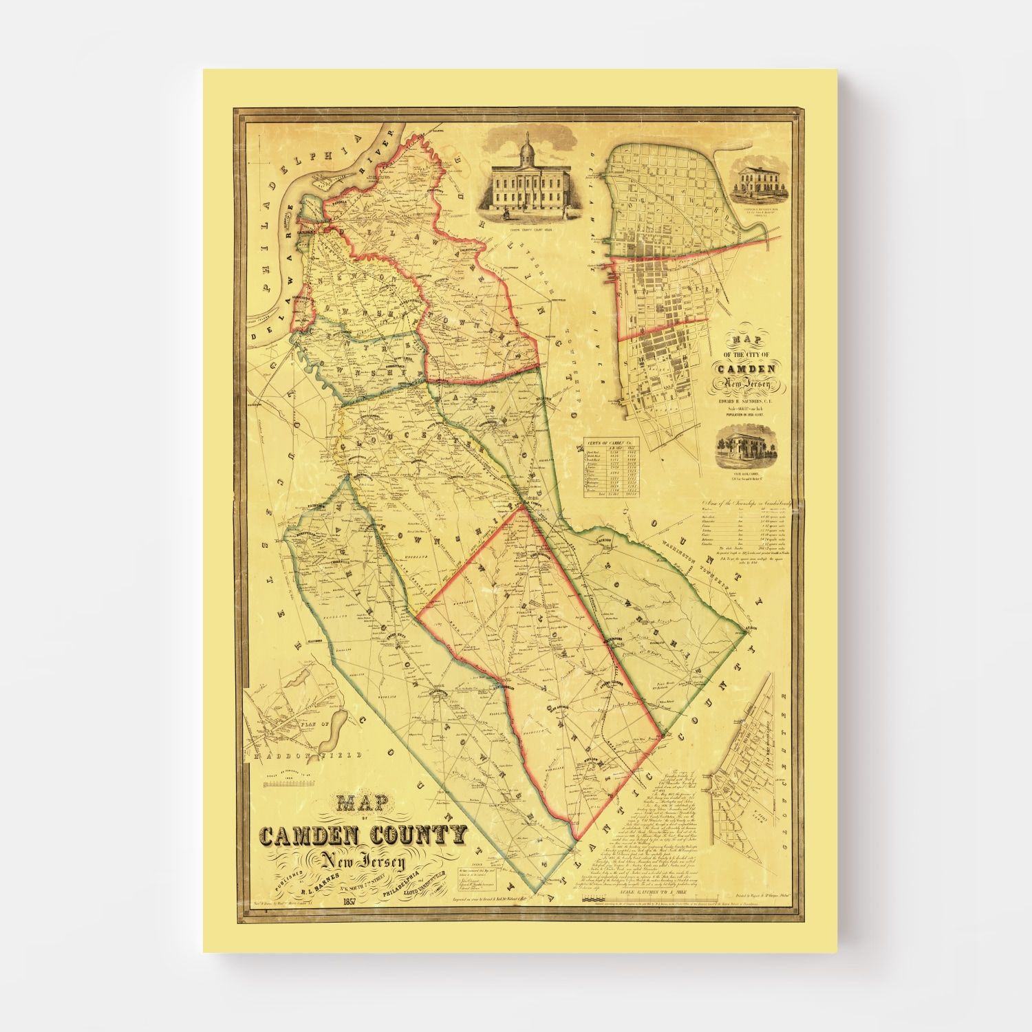 Vintage Map of Camden County, New Jersey 1857