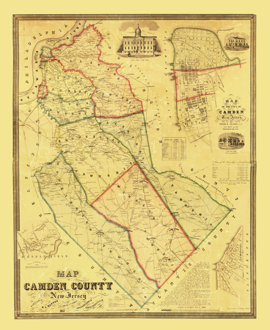 Vintage Map of Camden County, New Jersey 1857
