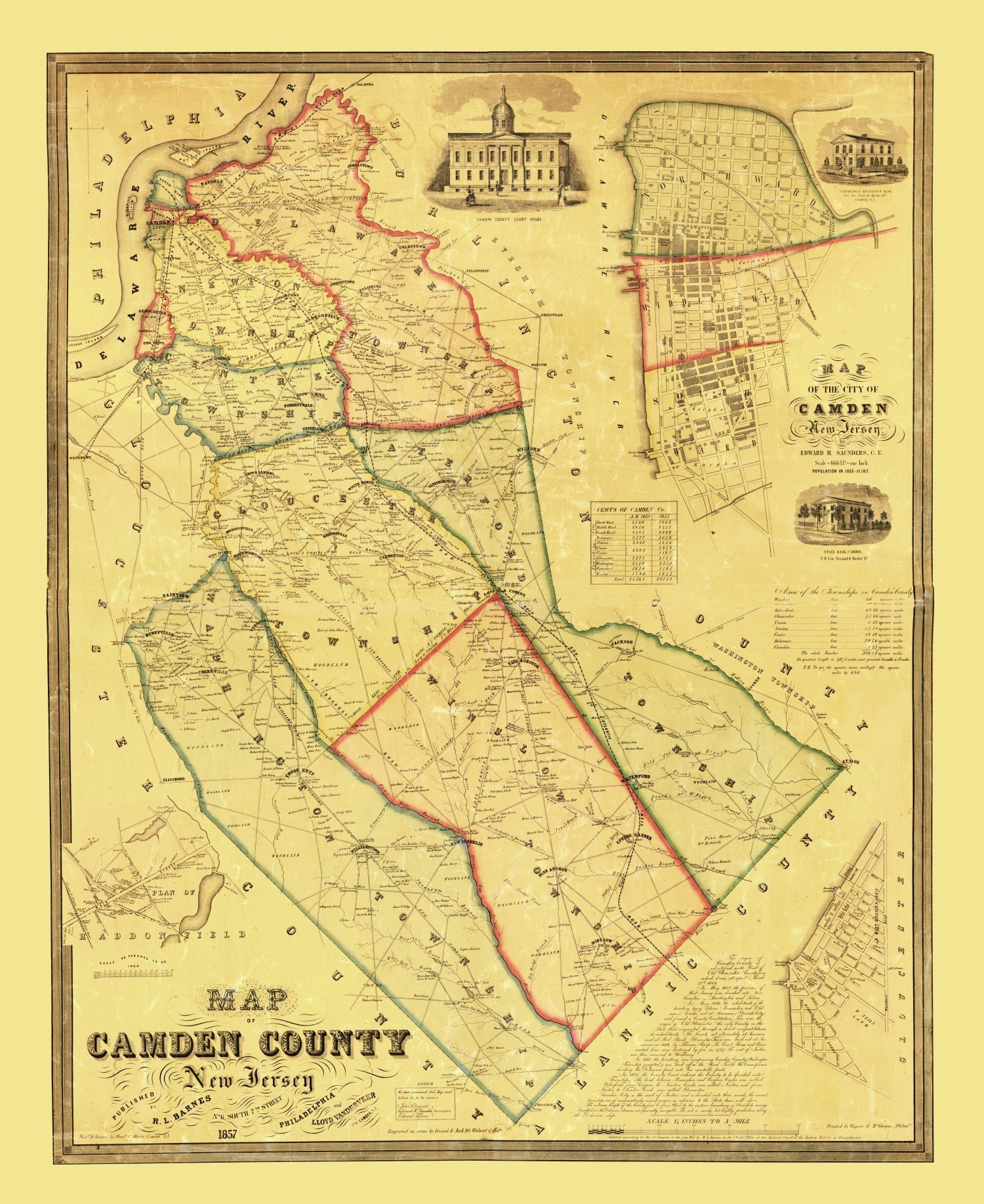 Vintage Map of Camden County, New Jersey 1857