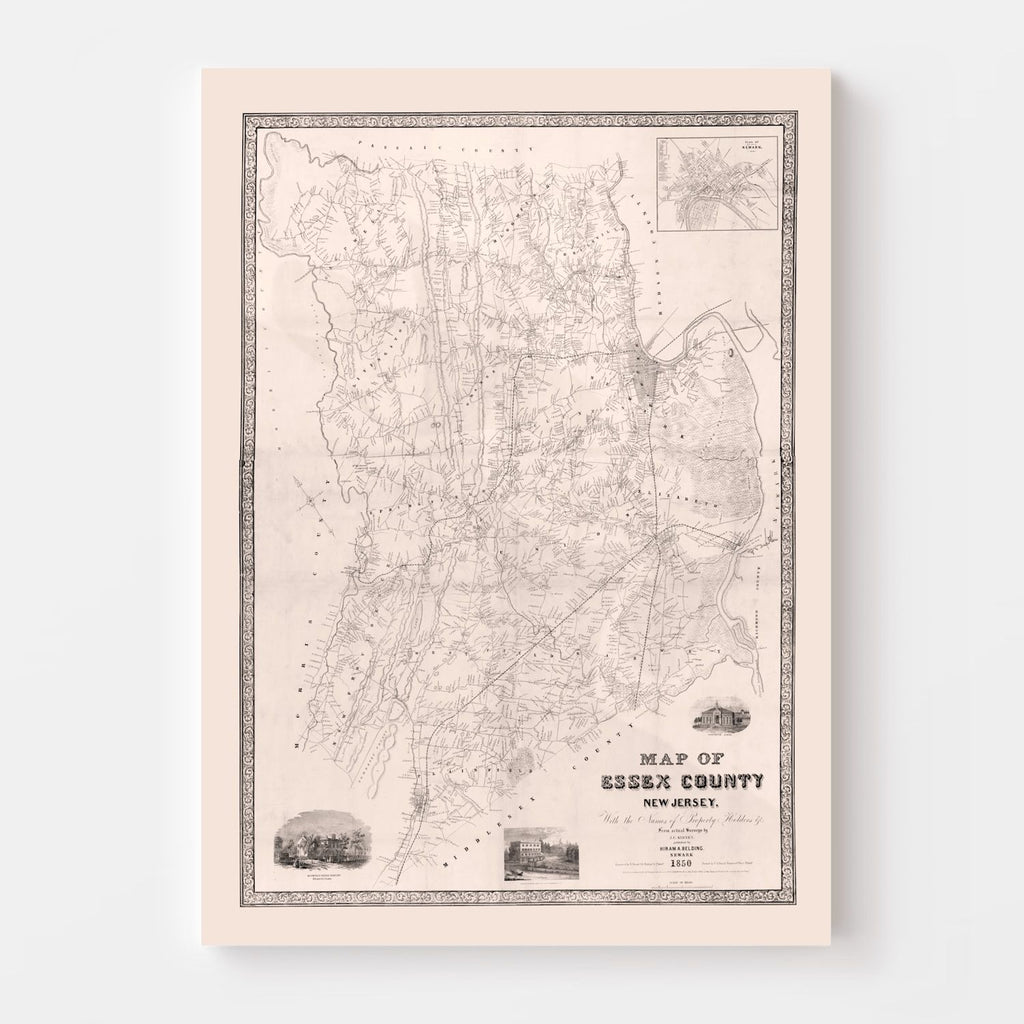 Vintage Map of Essex County, New Jersey 1850