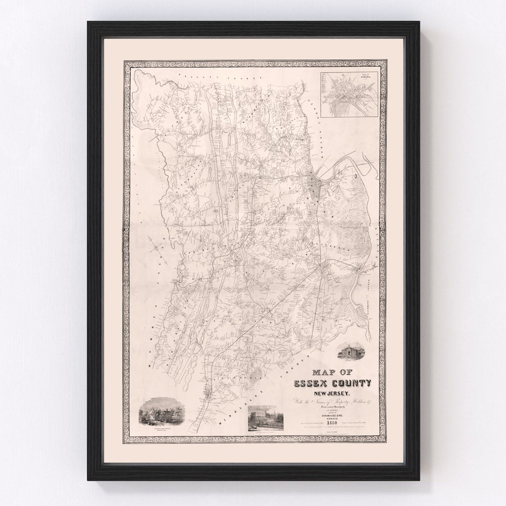 Vintage Map of Essex County, New Jersey 1850