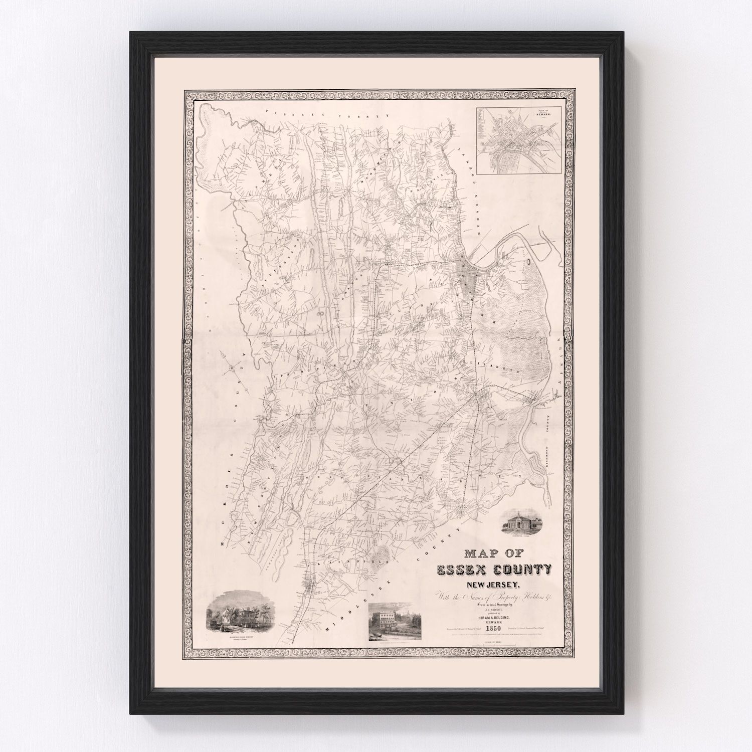 Vintage Map of Essex County, New Jersey 1850