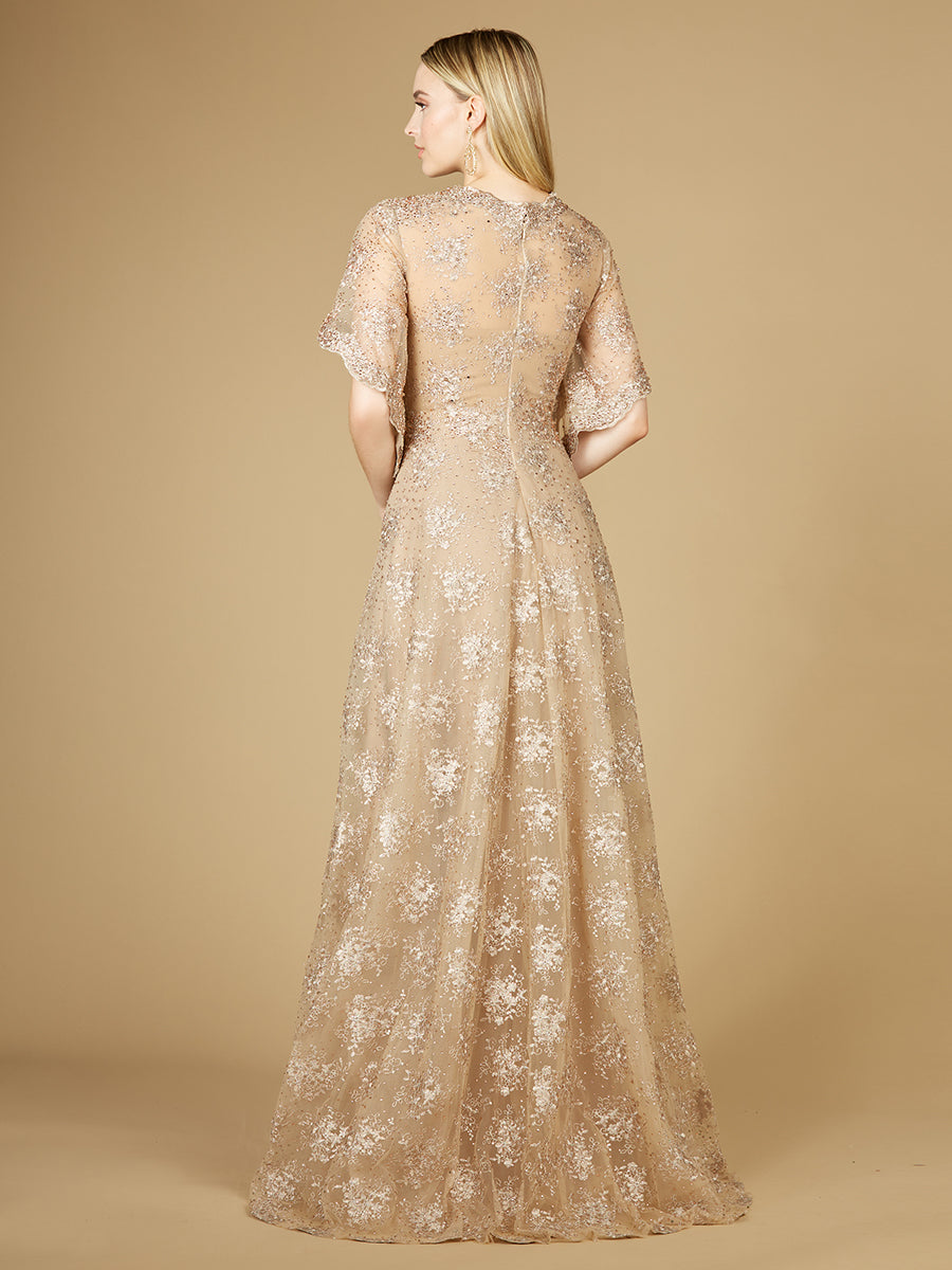 Cape Sleeve V-Neck Gown