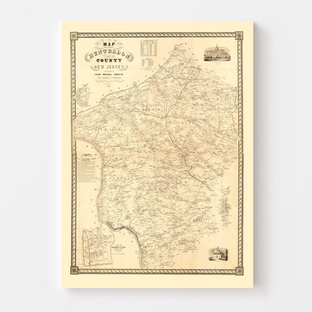 Vintage Map of Hunterdon County, New Jersey 1851