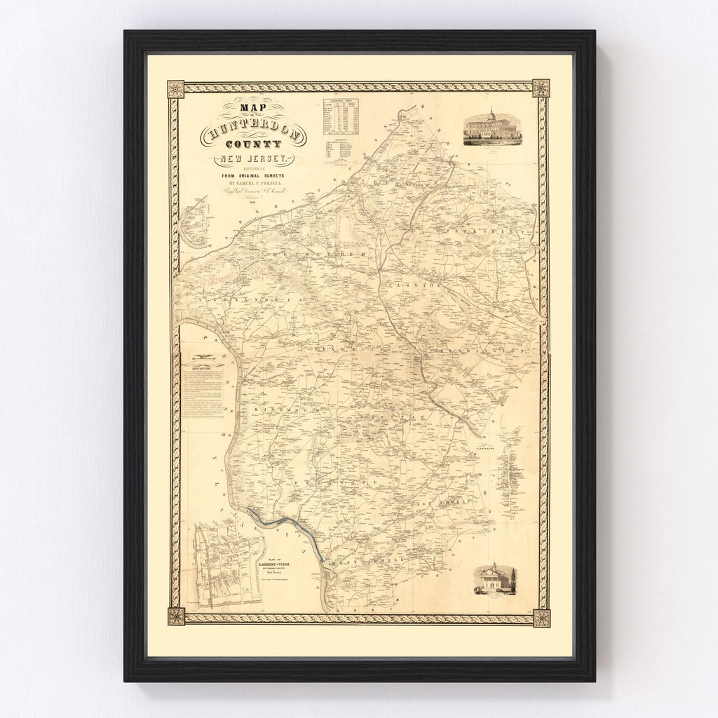 Vintage Map of Hunterdon County, New Jersey 1851