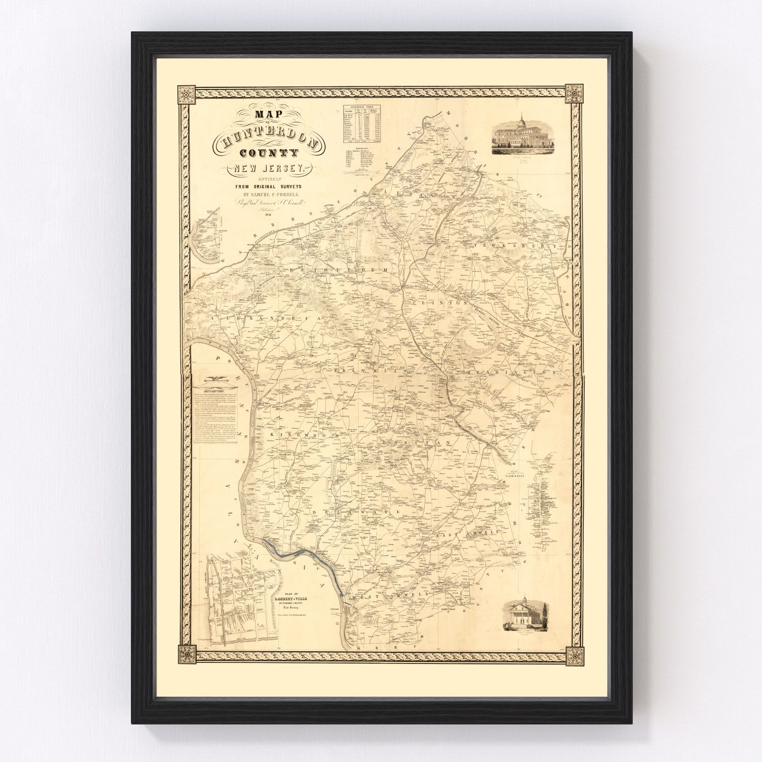 Vintage Map of Hunterdon County, New Jersey 1851