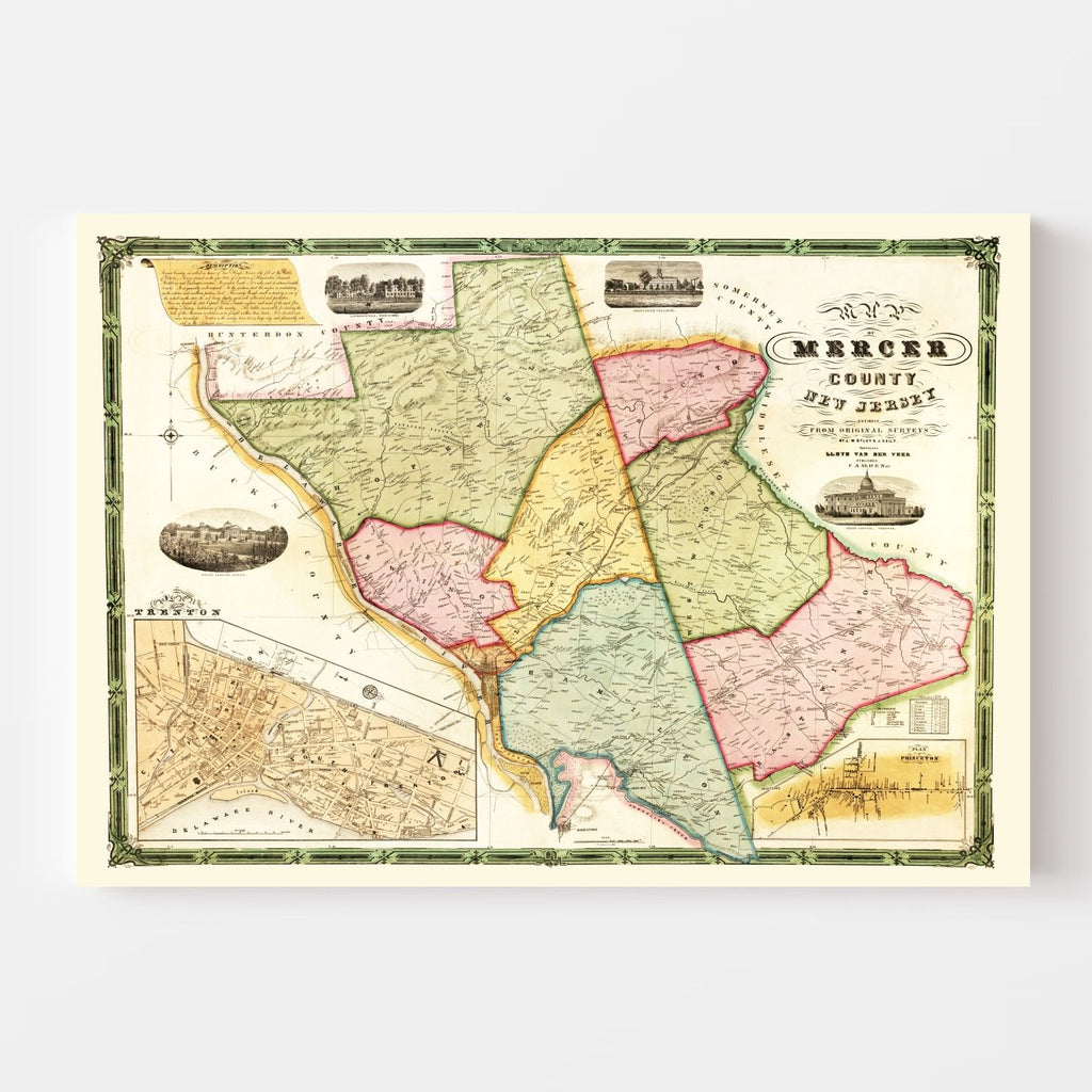 Vintage Map of Mercer County, New Jersey 1849