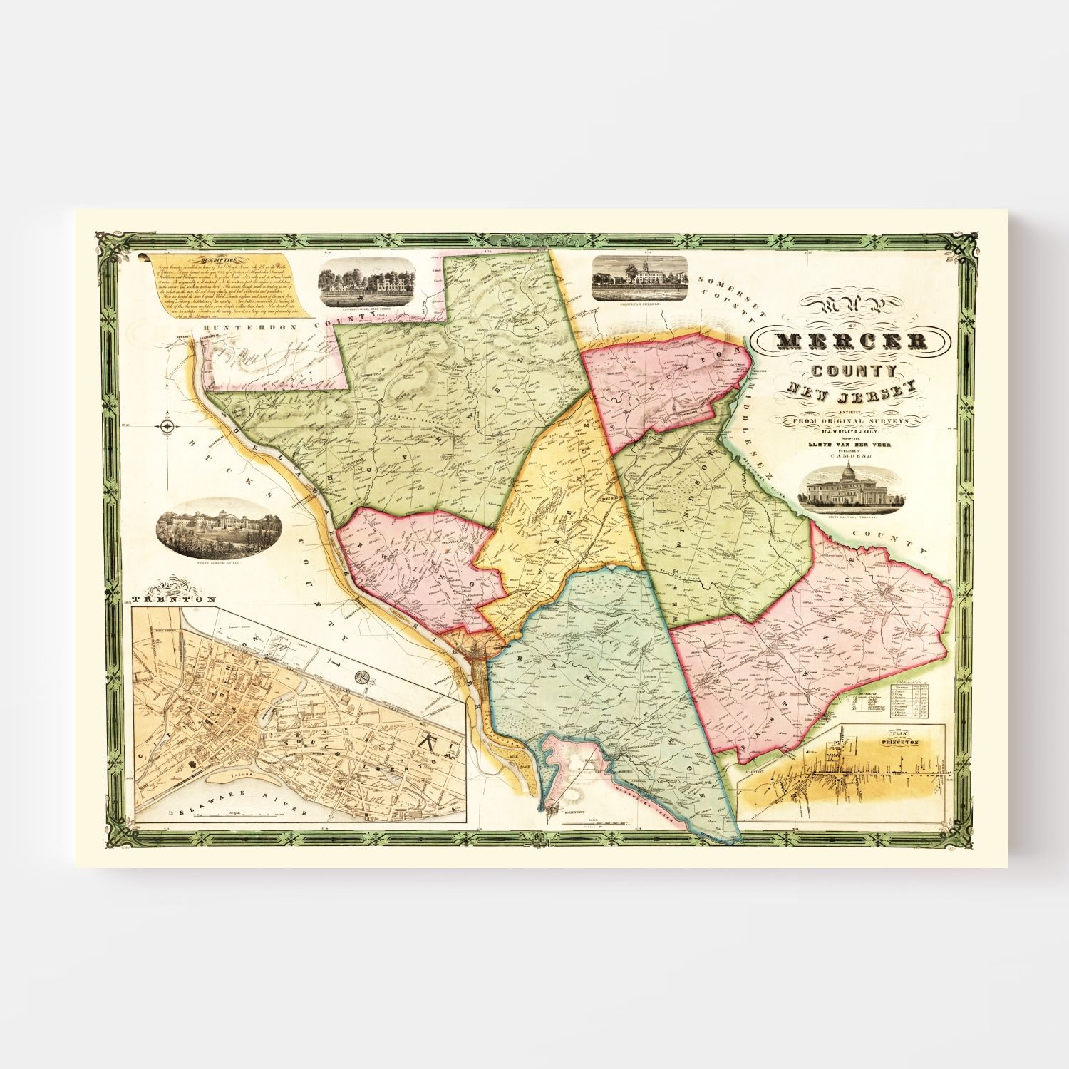 Vintage Map of Mercer County, New Jersey 1849