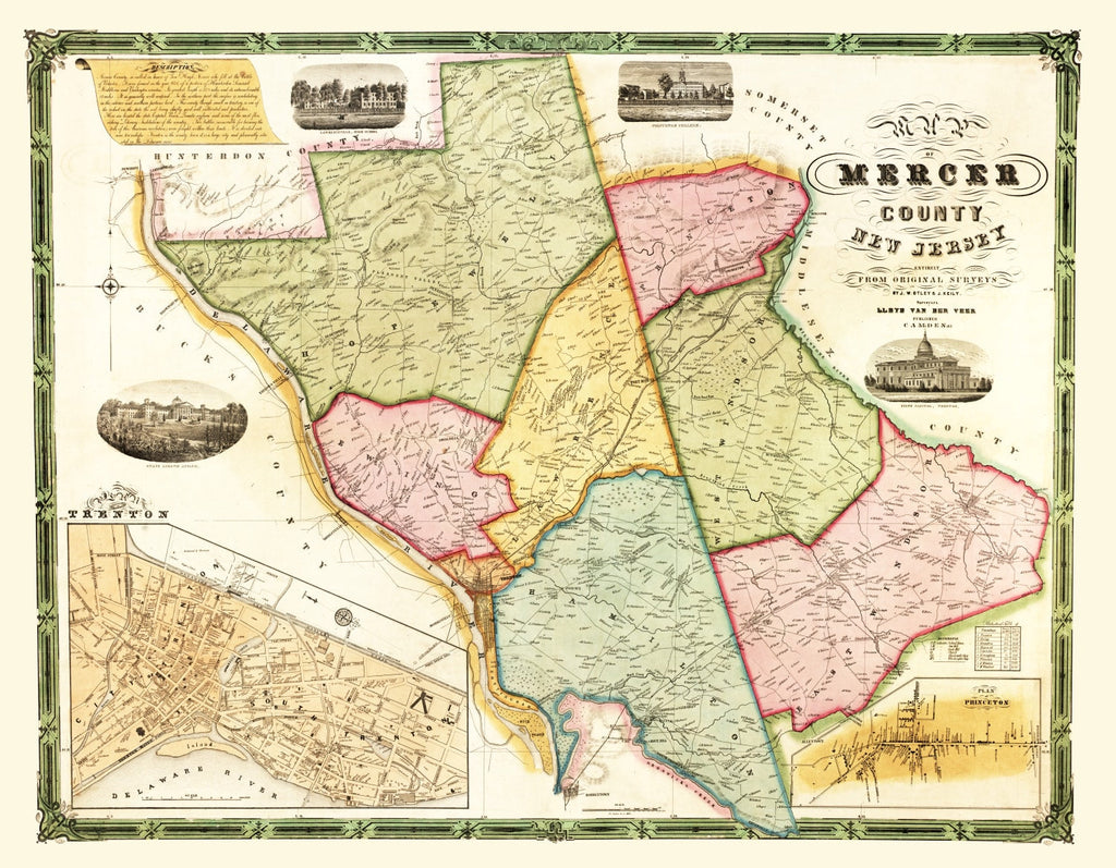Vintage Map of Mercer County, New Jersey 1849