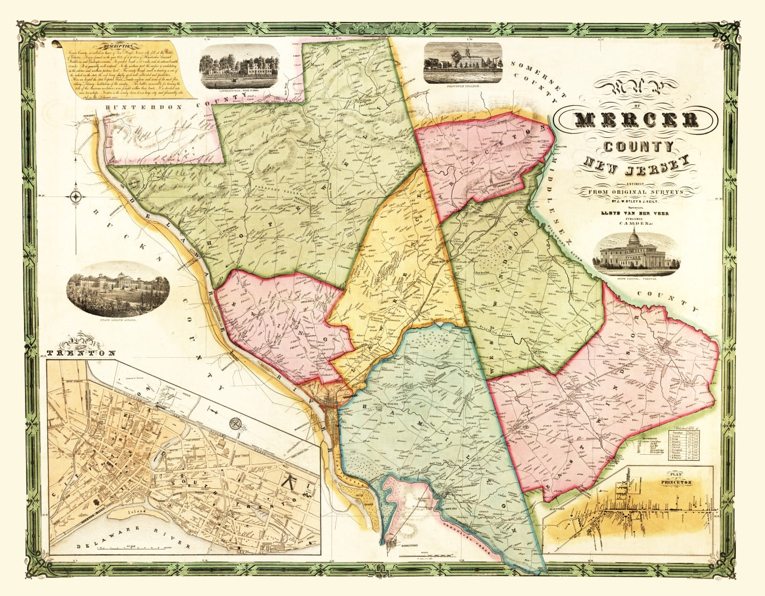 Vintage Map of Mercer County, New Jersey 1849