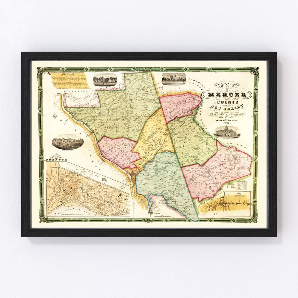 Vintage Map of Mercer County, New Jersey 1849