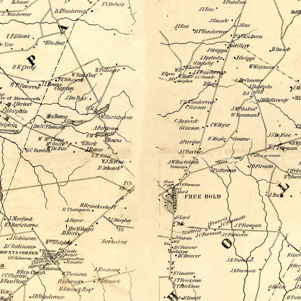 Vintage Map of Monmouth County, New Jersey 1851