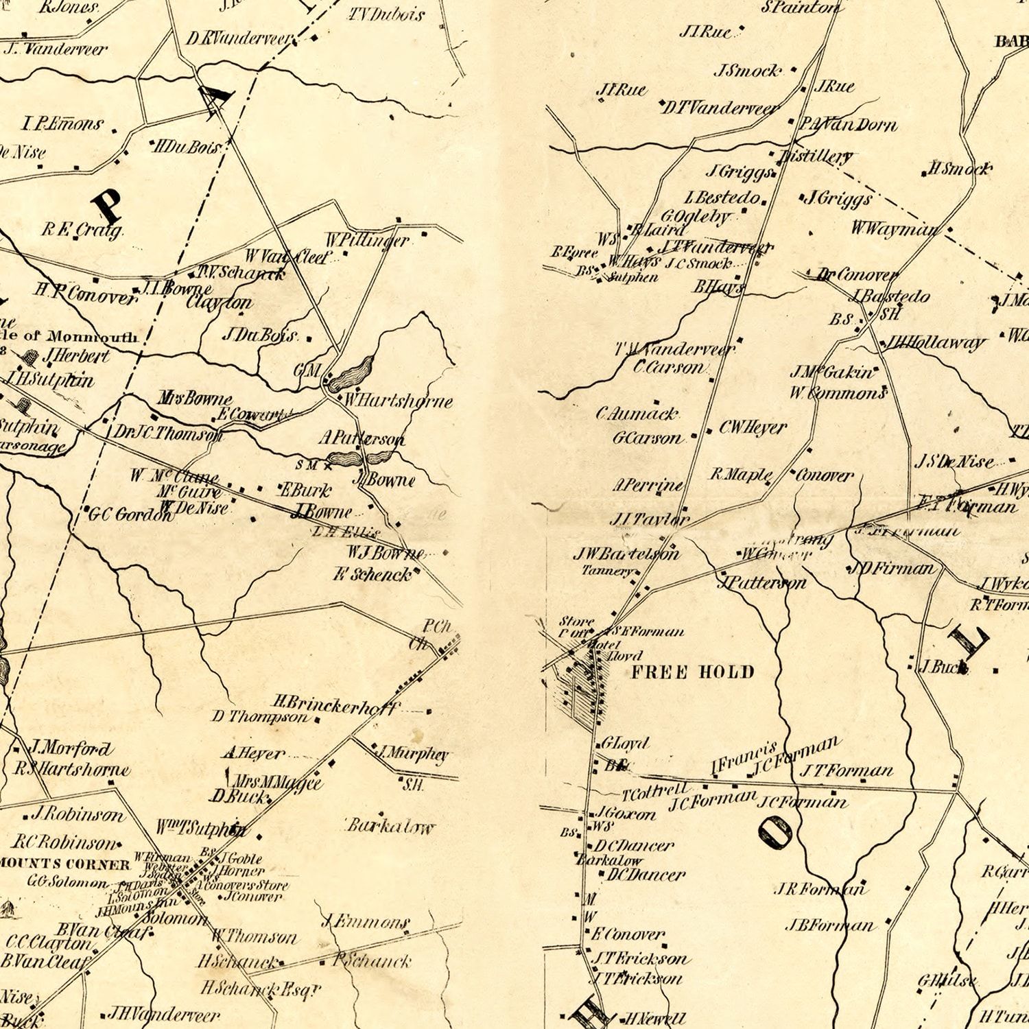 Vintage Map of Monmouth County, New Jersey 1851