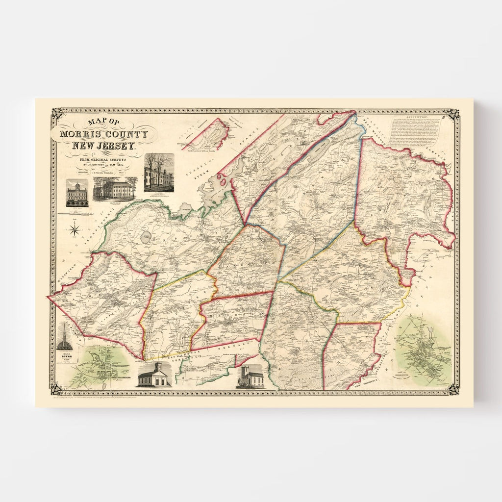 Vintage Map of Morris County, New Jersey 1853