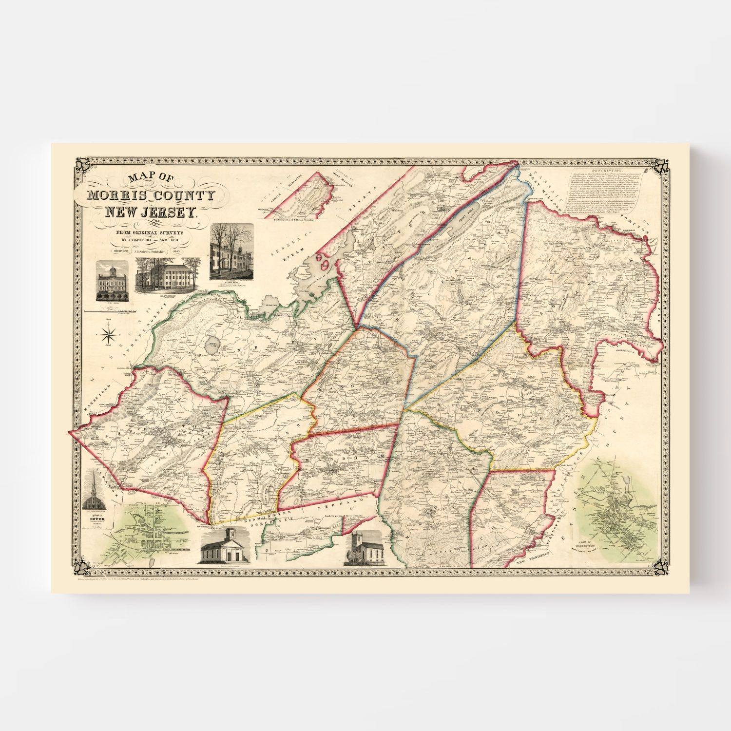Vintage Map of Morris County, New Jersey 1853