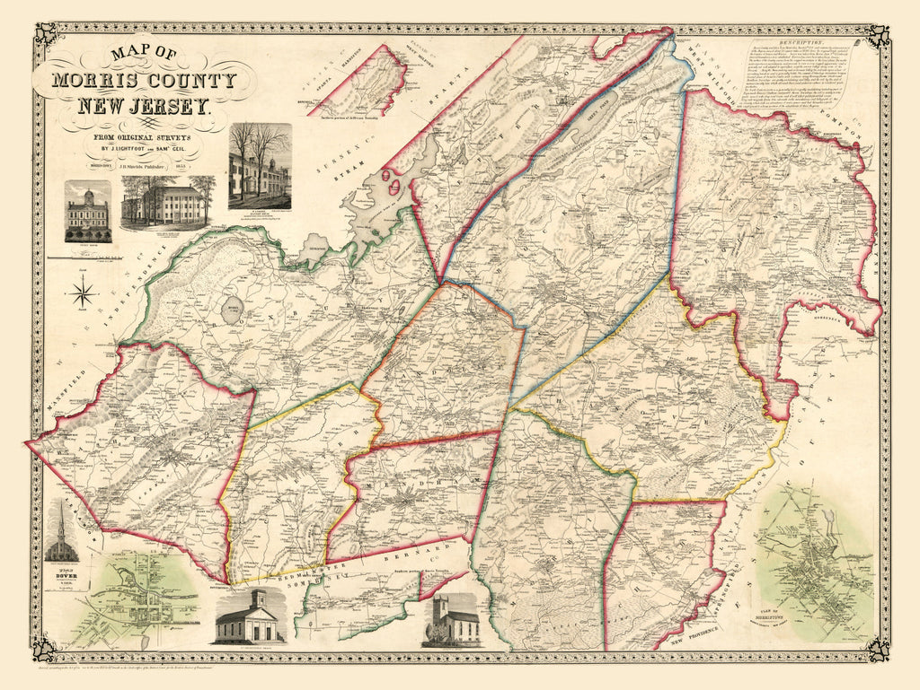 Vintage Map of Morris County, New Jersey 1853